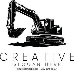 Black excavator silhouette strong industrial design graphic perfect for construction projects