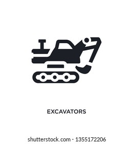 black excavators isolated vector icon. simple element illustration from transportation concept vector icons. excavators editable logo symbol design on white background. can be use for web and mobile