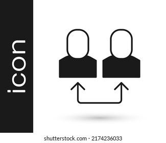 Icono de trabajo de Black Exchange aislado en fondo blanco. Intercambio de información entre personas. Empleado o persona Concepto de reemplazo o cambio de posición.  Vector