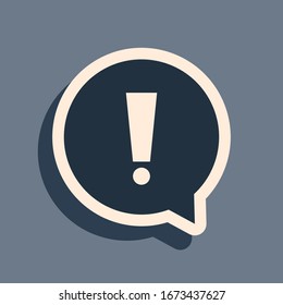 Black Exclamation mark in circle icon isolated on grey background. Hazard warning symbol. Long shadow style. Vector Illustration