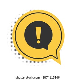 Black Exclamation mark in circle icon isolated on white background. Hazard warning symbol. Yellow speech bubble symbol. Vector.