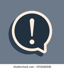 Black Exclamation mark in circle icon isolated on grey background. Hazard warning symbol. FAQ sign. Copy files, chat speech bubble and chart web icons. Long shadow style. Vector Illustration