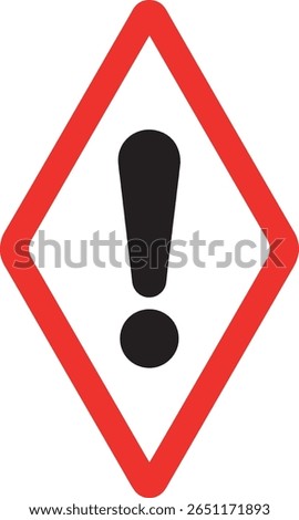 A black exclamation mark inside a red diamond border on a white background. This symbol signifies a general warning or hazard, commonly used for caution and attention.