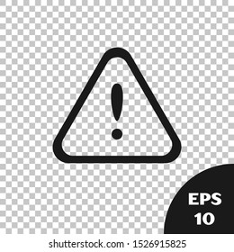 Black Exclamation mark in triangle icon isolated on transparent background. Hazard warning sign, careful, attention, danger warning important sign.  Vector Illustration