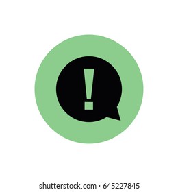 Black exclamation mark vector icon. Green button. Green circle