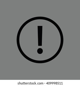 Black exclamation mark vector sign. Gray background