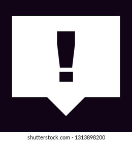 black exclamation point mark symbol inside white square rectangle rectangular speech bubble