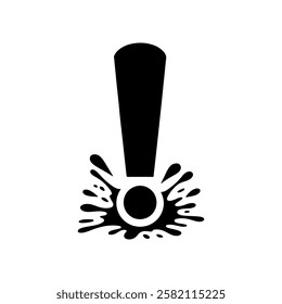 Black exclamation point with splash silhouette icon vector flat illustration design on white background.