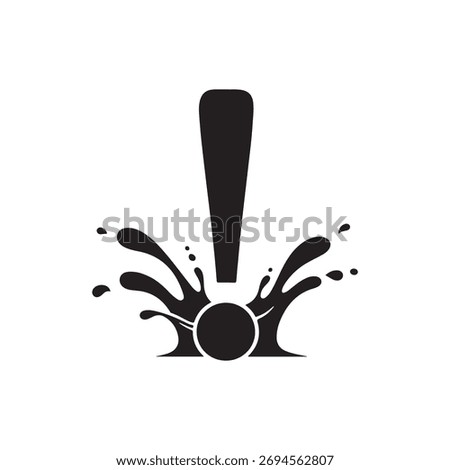 Black exclamation point with splash silhouette icon vector flat illustration design