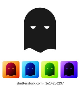 Black Executioner mask icon isolated on white background. Hangman, torturer, executor, tormentor, butcher, headsman icon. Set icons in color square buttons. Vector Illustration