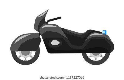 Black executive motorbike with blue flasher siren, business luxury vehicle side view vector Illustration on a white background