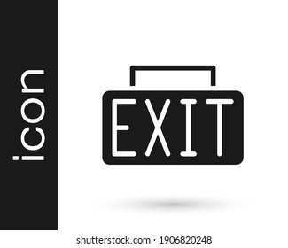 Black Exit icon isolated on white background. Fire emergency icon.  Vector