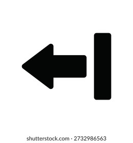 Black exit or sign out icon; featuring a bold left-pointing arrow moving away from a vertical bar, signifying logout, door exit, or system shutdown procedures for user interface navigation