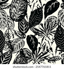 Black Exotic Foliage Decorative seamless pattern. Repeating background. Tileable wallpaper print.