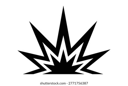 Black explosion burst icon vector design depicts a sudden powerful impact or energetic event on a clean white background.