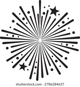 Black explosion of lines and dots with stars celebratory design element