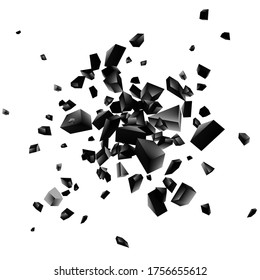 Black explosion on white background. Explosion cloud of black pieces. Abstract vector illustration