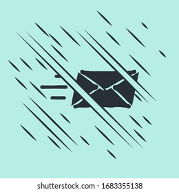 Black Express envelope icon isolated on green background. Email message letter symbol. Glitch style. Vector Illustration
