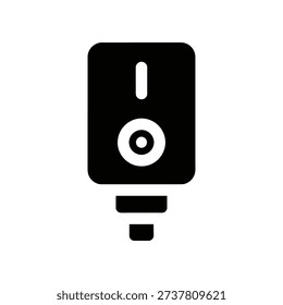 A black external hard drive connected via USB to a computer, symbolizing data storage and backup.