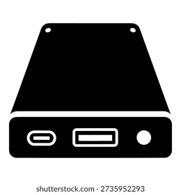 Black external hard drive in monochrome style white