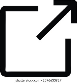 Black external link icon for modern UI and web design