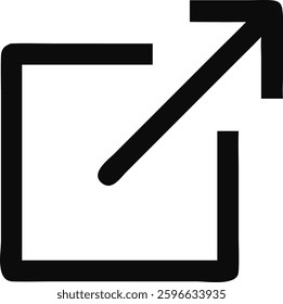 Black external link icon for modern UI and web design