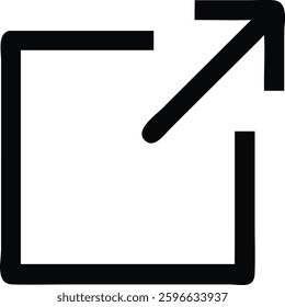 Black external link icon for modern UI and web design