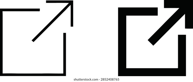 Black external link icons in thin and bold line styles isolated on a clean white background.