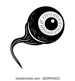 Ojo negro, dibujos animados aislados sobre fondo blanco, ilustración vectorial para diseño y decoración, Halloween, pegatina, plantilla