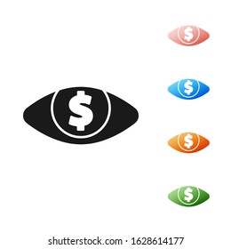 Black Eye with dollar icon isolated on white background. Set icons colorful. Vector Illustration
