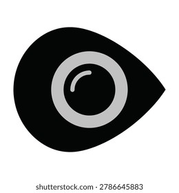 A black eye with a gray iris and pupil on a white background, symbolizing vision or insight