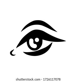 Black eye hand drawn icon for web and mobile app. Eye care logo, optic technology, fashion glasses, makeup icon, elegant visual brand, luxury vision graphic. Contact lens concept design.