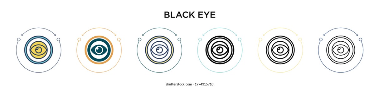 Black eye icon in filled, thin line, outline and stroke style. Vector illustration of two colored and black black eye vector icons designs can be used for mobile, ui, web