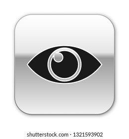Black Eye icon isolated on white background. Silver square button. Vector Illustration