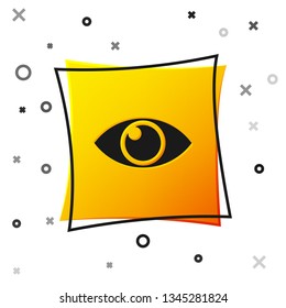 Black Eye icon isolated on white background. Yellow square button. Vector Illustration