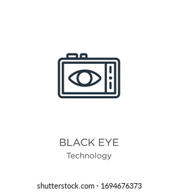 Black eye icon. Thin linear black eye outline icon isolated on white background from technology collection. Line vector sign, symbol for web and mobile