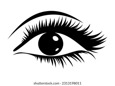 Black eye with lash and brow silhouette. Vector Illustration EPS10