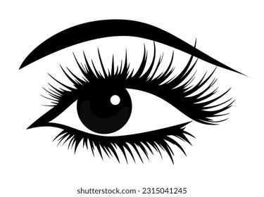 Black eye with lash and brow silhouette. Vector Illustration EPS10