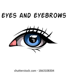 schwarzes Auge und Wimpern, Vektorgrafik, blaues Augapfel