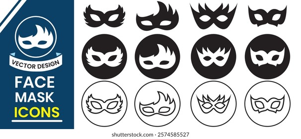 Black eye mask, Face mask icon, vector illustration. Silhouette of  party, celebration, carnival mask icon, vector set. Masquerade costume silhouette,  hidden face cover vector illustration.