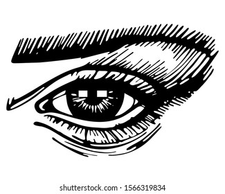 Black eye on a transparent background. Stylized female eye logo, template vector illustration