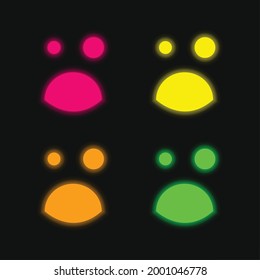 Black Eye And Opened Mouth Emoticon Square Face four color glowing neon vector icon