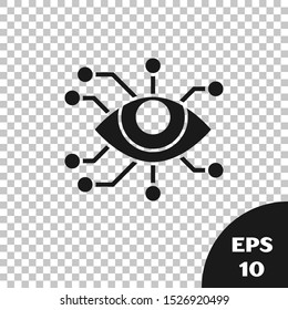 Black Eye scan icon isolated on transparent background. Scanning eye. Security check symbol. Cyber eye sign.  Vector Illustration