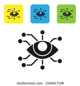 Black Eye scan icon isolated on white background. Scanning eye. Security check symbol. Cyber eye sign. Set of colorful square icon buttons. Vector Illustration