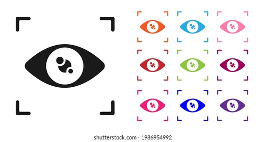 Icono de exploración de ojos negros aislado en fondo blanco. Escaneando el ojo. Símbolo de comprobación de seguridad. Signo de ciberojo. Indique los iconos en colores. Vector