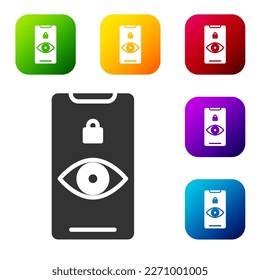 Black Eye scan icon isolated on white background. Scanning eye. Security check symbol. Cyber eye sign. Set icons in color square buttons. Vector Illustration