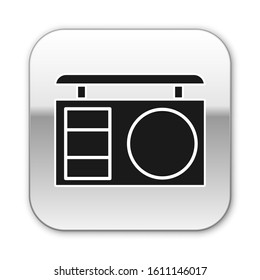 Black Eye shadow palette with brush icon isolated on white background. Silver square button. Vector Illustration