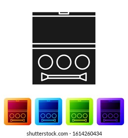 Black Eye shadow palette with brush icon isolated on white background. Set icons in color square buttons. Vector Illustration
