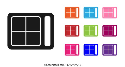 Black Eye shadow palette with brush icon isolated on white background. Set icons colorful. Vector Illustration