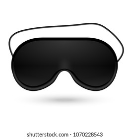 Black eye sleep mask vector illustration. Sleep accessory object. Eye protection for rest night travel.